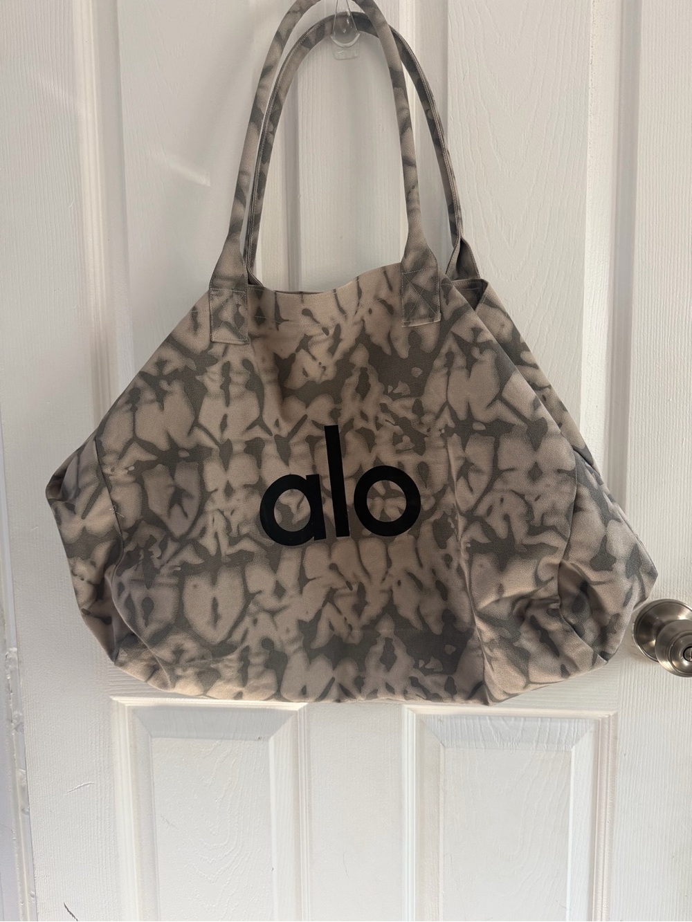 ALO Yoga Tie-Dye Canvas Tote in Gray and Cream